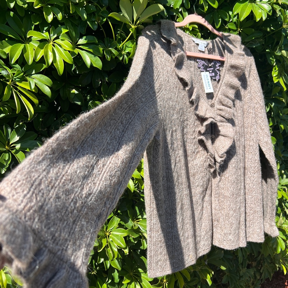 Old Navy x Ana Sui Women's Ruffle Front Brown Sweater